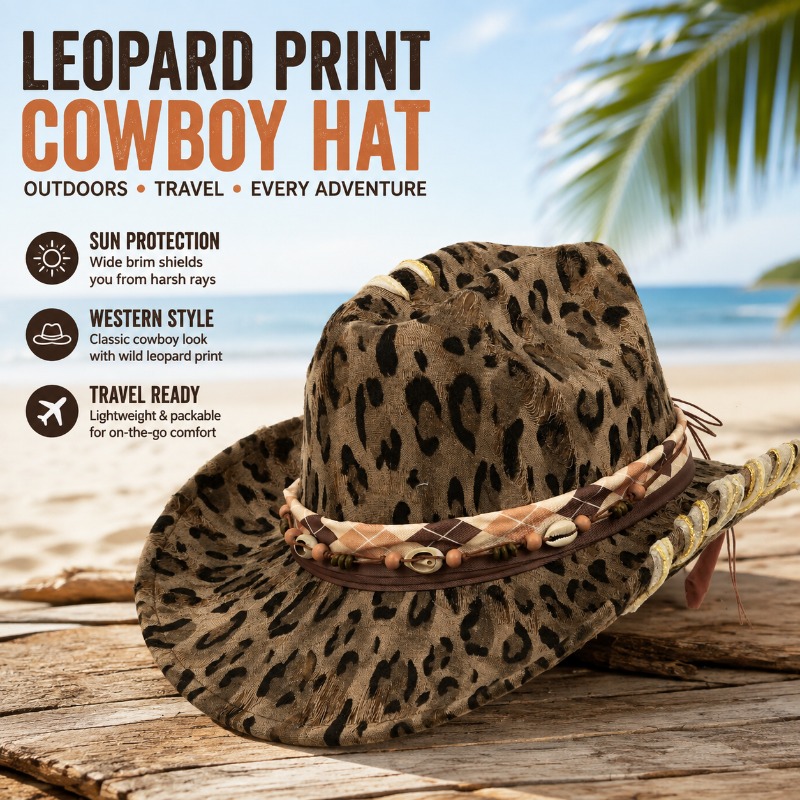 Cowboy Hat Straw - Leopardenmuster Western Cowboyhut Outdoor Sonnenschutz Ritterhut