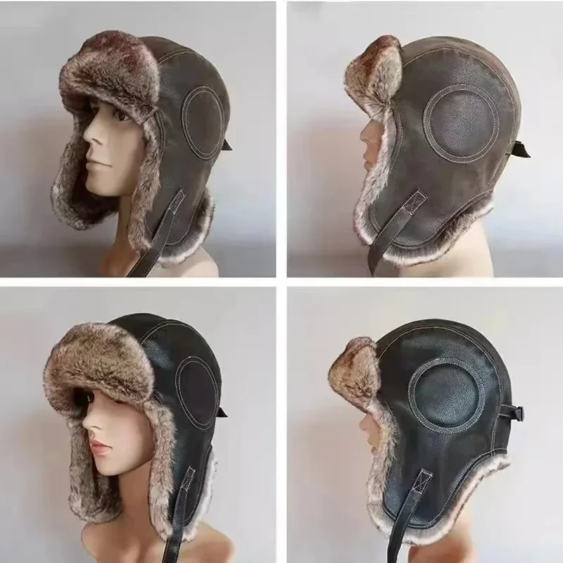 Winter Trapper Hat - Leder-Schneewittchen-Kappe mit Ohrenklappen, winddicht, warm, Lei